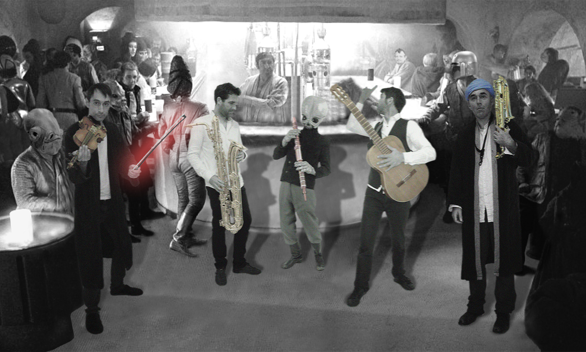 swing uppercut avec Vihuela Deshogues (violon), Anthony Marie (guitare), Patrick Martin (saxophone alto), Marc Le Berre (saxophone Baryton)